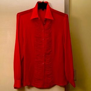 Escada Gorgeous Red 💯 Silk Logo Button Blouse